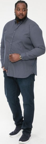 D555 MORGAN Micro AOP Long Sleeve Shirt With Concealed Button Down Collar Navy - Hemden - Overhemden Grote Maten Heren