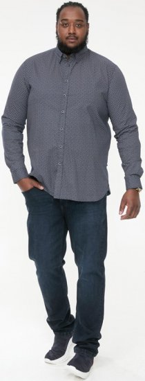D555 MORGAN Micro AOP Long Sleeve Shirt With Concealed Button Down Collar Navy - Hemden - Overhemden Grote Maten Heren