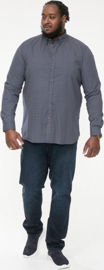 D555 MORGAN Micro AOP Long Sleeve Shirt With Concealed Button Down Collar Navy - Hemden - Overhemden Grote Maten Heren