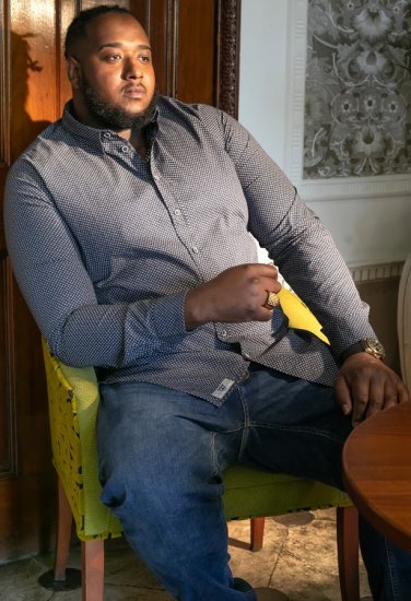 D555 MORGAN Micro AOP Long Sleeve Shirt With Concealed Button Down Collar Navy - Hemden - Overhemden Grote Maten Heren