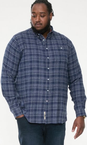 D555 SONNY Navy Check Long Sleeve Shirt With Chest Patch Pocket & Button Down Collar Navy Check - Hemden - Overhemden Grote Maten Heren