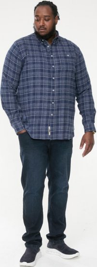 D555 SONNY Navy Check Long Sleeve Shirt With Chest Patch Pocket & Button Down Collar Navy Check - Hemden - Overhemden Grote Maten Heren