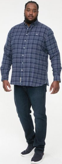 D555 SONNY Navy Check Long Sleeve Shirt With Chest Patch Pocket & Button Down Collar Navy Check - Hemden - Overhemden Grote Maten Heren