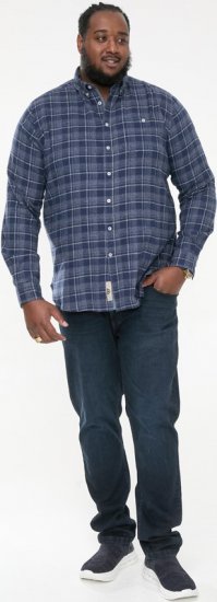 D555 SONNY Navy Check Long Sleeve Shirt With Chest Patch Pocket & Button Down Collar Navy Check - Hemden - Overhemden Grote Maten Heren