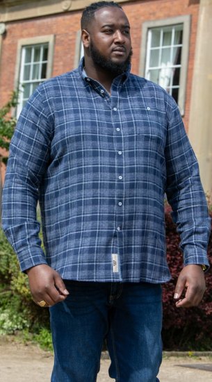 D555 SONNY Navy Check Long Sleeve Shirt With Chest Patch Pocket & Button Down Collar Navy Check - Hemden - Overhemden Grote Maten Heren