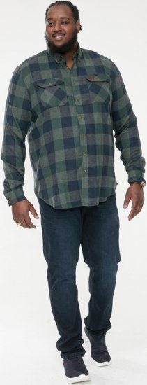 D555 GARFIELD Check Overshirt With Two Patch Pockets & Button Down Collar Navy - Hemden - Overhemden Grote Maten Heren
