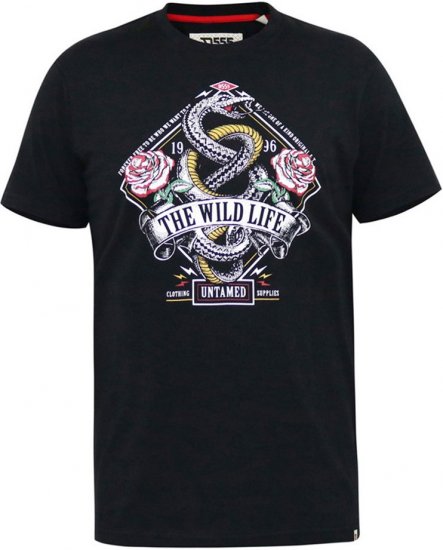 D555 MALCOM Snake And Roses Printed Crew Neck T-Shirt Black - T-shirts - Grote Maten T-shirts Heren