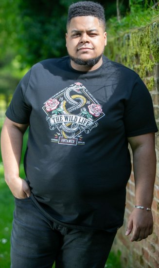 D555 MALCOM Snake And Roses Printed Crew Neck T-Shirt Black - T-shirts - Grote Maten T-shirts Heren