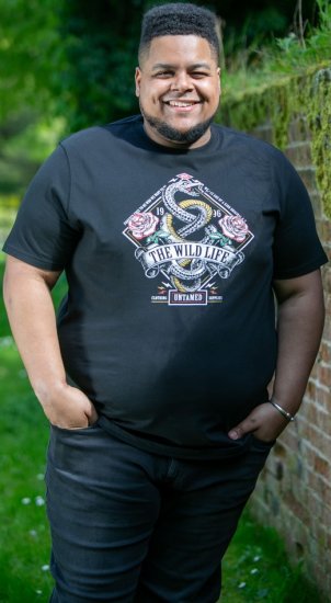 D555 MALCOM Snake And Roses Printed Crew Neck T-Shirt Black - T-shirts - Grote Maten T-shirts Heren