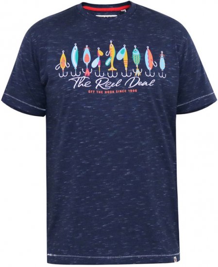 D555 Cropwell T-shirt met visprint donkerblauw - T-shirts - Grote Maten T-shirts Heren