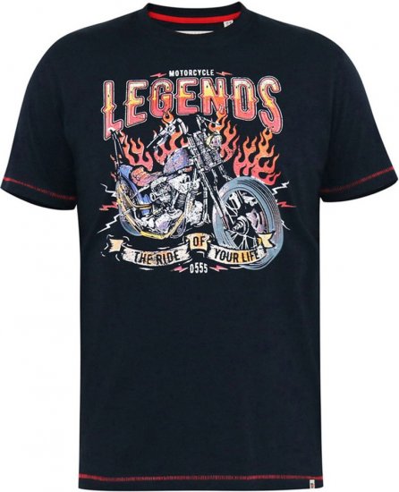 D555 JAGGER Legends Motor Bike Printed Crew Neck T-Shirt Navy - T-shirts - Grote Maten T-shirts Heren