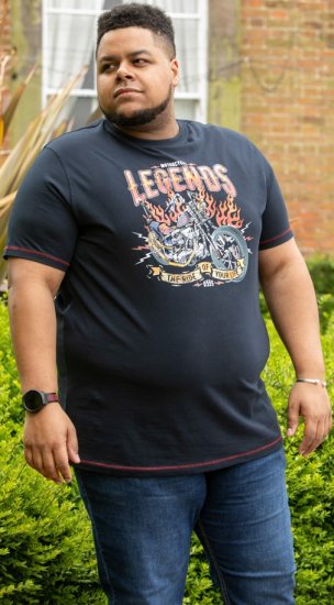 D555 JAGGER Legends Motor Bike Printed Crew Neck T-Shirt Navy - T-shirts - Grote Maten T-shirts Heren