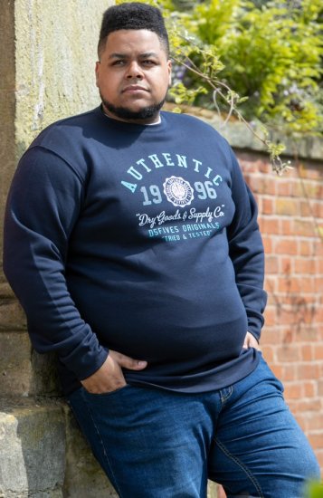 D555 KEYWORTH Authentic Printed Crew Neck Sweatshirt Navy - Sweaters & Hoodies - Sweaters & Hoodies Grote Maten Heren