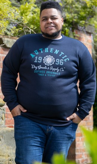 D555 KEYWORTH Authentic Printed Crew Neck Sweatshirt Navy - Sweaters & Hoodies - Sweaters & Hoodies Grote Maten Heren
