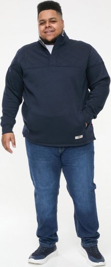 D555 SWANN Quarter Neck Sweatshirt With Quilted Top Panel Navy - Sweaters & hoodies - Sweaters & Hoodies Grote Maten Heren