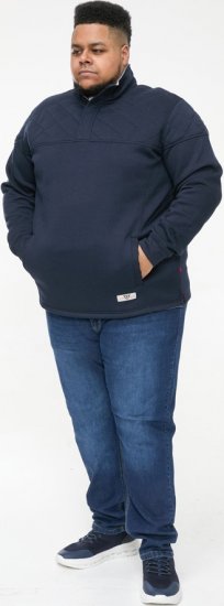 D555 SWANN Quarter Neck Sweatshirt With Quilted Top Panel Navy - Sweaters & hoodies - Sweaters & Hoodies Grote Maten Heren