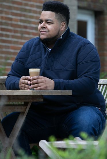 D555 SWANN Quarter Neck Sweatshirt With Quilted Top Panel Navy - Sweaters & hoodies - Sweaters & Hoodies Grote Maten Heren