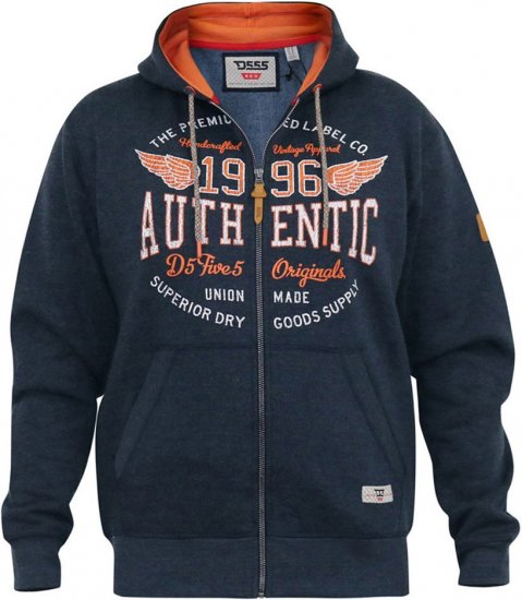 D555 HAMILTON Full Zip Hoody With Authentic 1996 Chest Print Denim - Sweaters & hoodies - Sweaters & Hoodies Grote Maten Heren