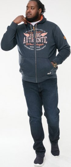 D555 HAMILTON Full Zip Hoody With Authentic 1996 Chest Print Denim - Sweaters & hoodies - Sweaters & Hoodies Grote Maten Heren