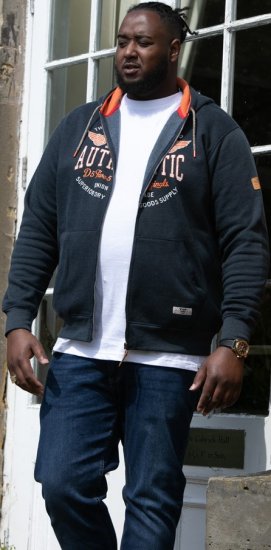 D555 HAMILTON Full Zip Hoody With Authentic 1996 Chest Print Denim - Sweaters & hoodies - Sweaters & Hoodies Grote Maten Heren