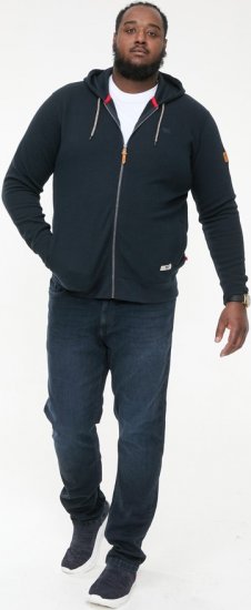 D555 IRVIN Full Zip Jacquard Hoody With Chest Embroidery Navy - Sweaters & Hoodies - Sweaters & Hoodies Grote Maten Heren