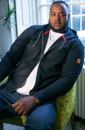 D555 IRVIN Full Zip Jacquard Hoody With Chest Embroidery Navy - Sweaters & Hoodies - Sweaters & Hoodies Grote Maten Heren