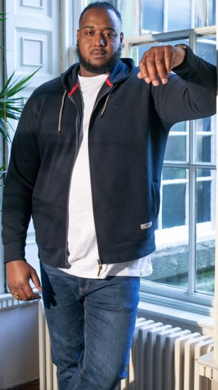 D555 IRVIN Full Zip Jacquard Hoody With Chest Embroidery Navy - Sweaters & Hoodies - Sweaters & Hoodies Grote Maten Heren