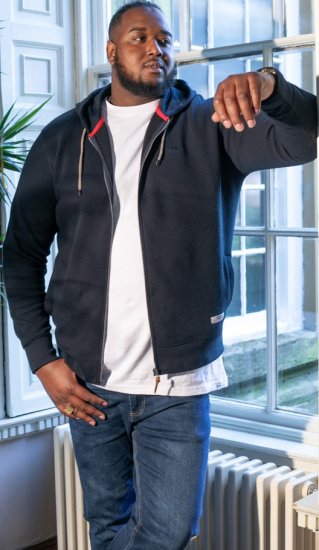 D555 IRVIN Full Zip Jacquard Hoody With Chest Embroidery Navy - Sweaters & Hoodies - Sweaters & Hoodies Grote Maten Heren