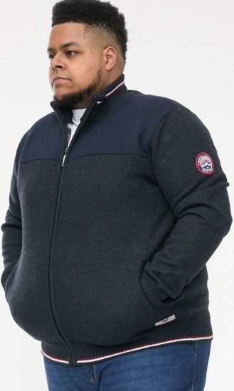 D555 ABERDARE Knitted Zip Through Sweater With Bonded Check Lining Navy Marl - Sweaters & hoodies - Sweaters & Hoodies Grote Maten Heren