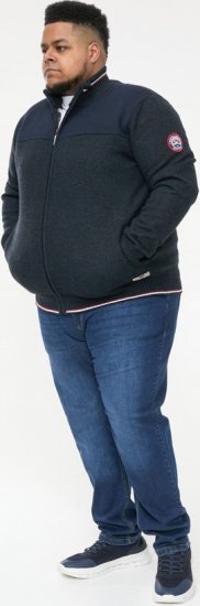 D555 ABERDARE Knitted Zip Through Sweater With Bonded Check Lining Navy Marl - Sweaters & hoodies - Sweaters & Hoodies Grote Maten Heren