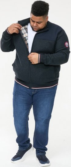 D555 ABERDARE Knitted Zip Through Sweater With Bonded Check Lining Navy Marl - Sweaters & hoodies - Sweaters & Hoodies Grote Maten Heren