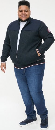 D555 ABERDARE Knitted Zip Through Sweater With Bonded Check Lining Navy Marl - Sweaters & hoodies - Sweaters & Hoodies Grote Maten Heren