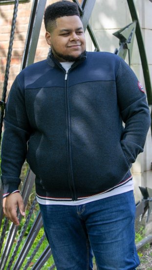 D555 ABERDARE Knitted Zip Through Sweater With Bonded Check Lining Navy Marl - Sweaters & hoodies - Sweaters & Hoodies Grote Maten Heren