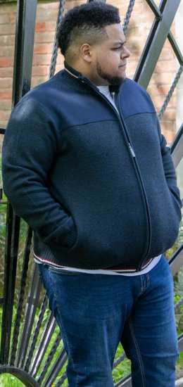 D555 ABERDARE Knitted Zip Through Sweater With Bonded Check Lining Navy Marl - Sweaters & hoodies - Sweaters & Hoodies Grote Maten Heren