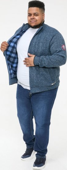 D555 ECCLES Cable Knitted Zip Through Sweater With Bonded Check Lining Denim Marl - Sweaters & hoodies - Sweaters & Hoodies Grote Maten Heren