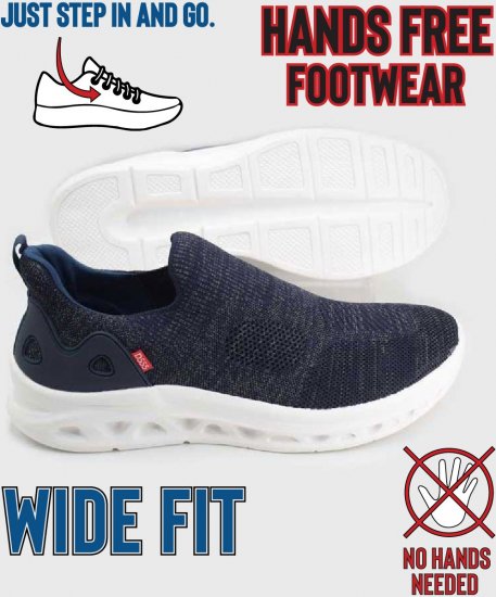 D555 Blyth 2 Kingsize Hands Free Shoes With Knitted Top Navy - Herenschoenen 40-52 - 