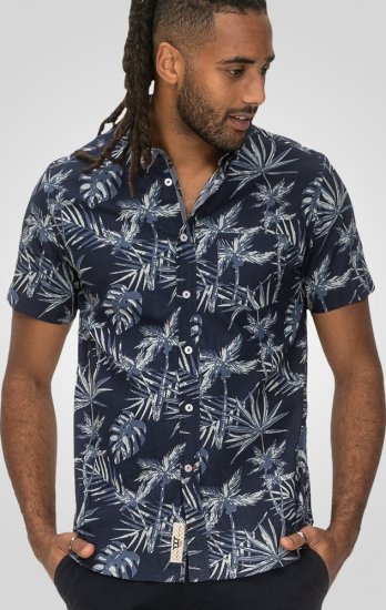 D555 Truro Hawaiian AOP Short Sleeve Button Down Collar Shirt Navy - Hemden - Overhemden Grote Maten Heren