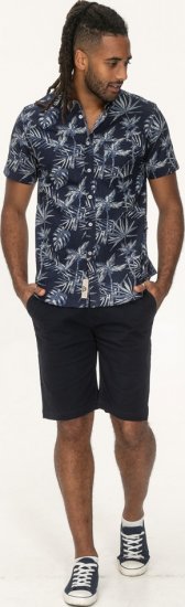 D555 Truro Hawaiian AOP Short Sleeve Button Down Collar Shirt Navy - Hemden - Overhemden Grote Maten Heren