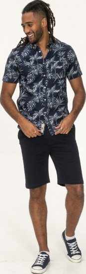 D555 Truro Hawaiian AOP Short Sleeve Button Down Collar Shirt Navy - Hemden - Overhemden Grote Maten Heren