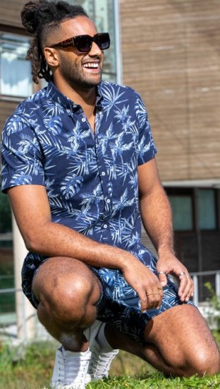D555 Truro Hawaiian AOP Short Sleeve Button Down Collar Shirt Navy - Hemden - Overhemden Grote Maten Heren