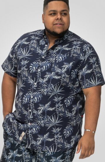 D555 Truro Hawaiian AOP Short Sleeve Button Down Collar Shirt Navy - Hemden - Overhemden Grote Maten Heren