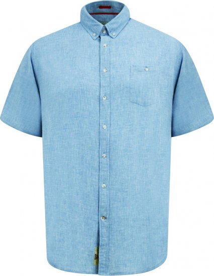 D555 Falmouth 1 Linen Mix Short Sleeve Shirt With Button Down Blue - Hemden - Overhemden Grote Maten Heren