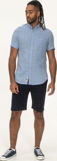 D555 Falmouth 1 Linen Mix Short Sleeve Shirt With Button Down Blue - Hemden - Overhemden Grote Maten Heren