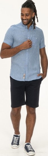 D555 Falmouth 1 Linen Mix Short Sleeve Shirt With Button Down Blue - Hemden - Overhemden Grote Maten Heren