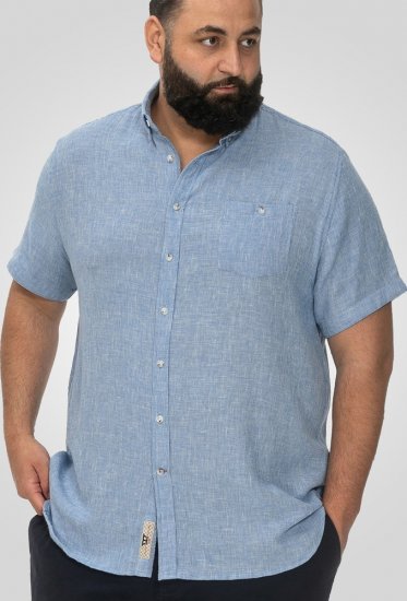 D555 Falmouth 1 Linen Mix Short Sleeve Shirt With Button Down Blue - Hemden - Overhemden Grote Maten Heren