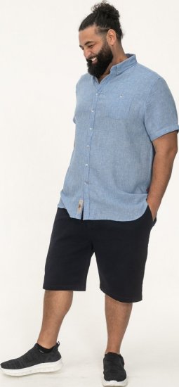 D555 Falmouth 1 Linen Mix Short Sleeve Shirt With Button Down Blue - Hemden - Overhemden Grote Maten Heren