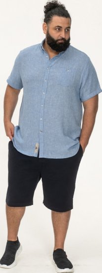 D555 Falmouth 1 Linen Mix Short Sleeve Shirt With Button Down Blue - Hemden - Overhemden Grote Maten Heren