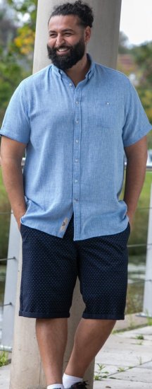 D555 Falmouth 1 Linen Mix Short Sleeve Shirt With Button Down Blue - Hemden - Overhemden Grote Maten Heren