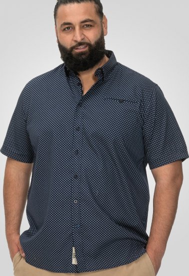D555 Norwich Short Sleeve Micro AOP Shirt With Hidden Button Down Navy - Hemden - Overhemden Grote Maten Heren