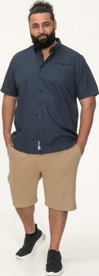 D555 Norwich Short Sleeve Micro AOP Shirt With Hidden Button Down Navy - Hemden - Overhemden Grote Maten Heren
